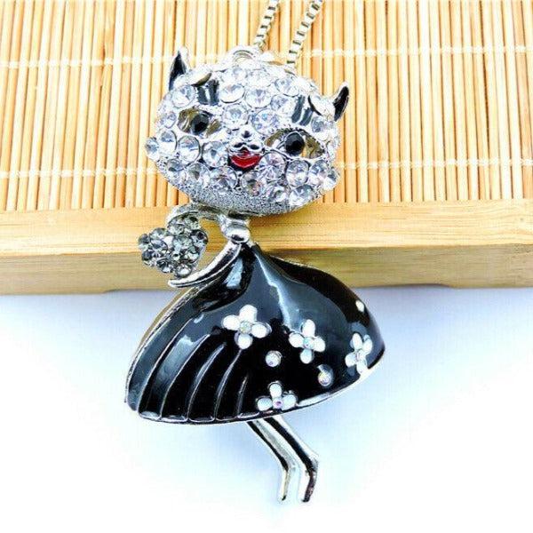Betsey Johnson Cat Wearing Flower Skirt Pendant Necklace-Necklace-SPARKLE ARMAND