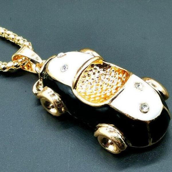 Betsey Johnson Convertible Car Black Enamel Pendant Necklace-Necklace-SPARKLE ARMAND