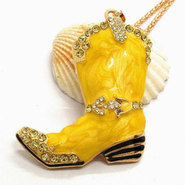 Betsey Johnson Cowboy Boot Yellow Marble Crystal Pendant Necklace-Necklace-SPARKLE ARMAND