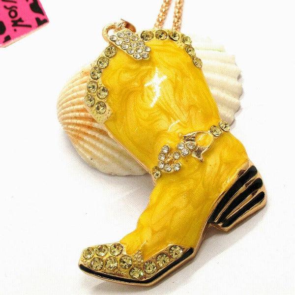 Betsey Johnson Cowboy Boot Yellow Marble Crystal Pendant Necklace-Necklace-SPARKLE ARMAND
