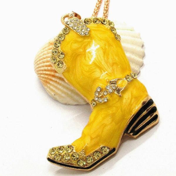 Betsey Johnson Cowboy Boot Yellow Marble Crystal Pendant Necklace-Necklace-SPARKLE ARMAND