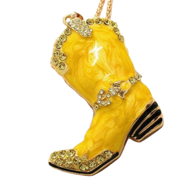 Betsey Johnson Cowboy Boot Yellow Marble Crystal Pendant Necklace-Necklace-SPARKLE ARMAND