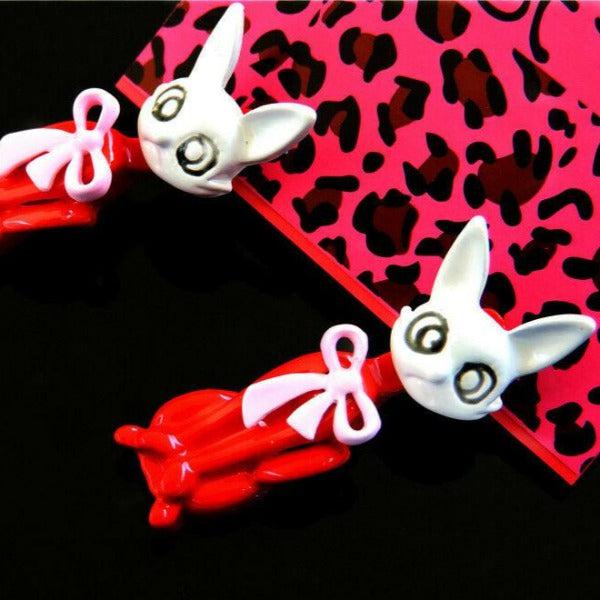 Betsey Johnson Crazy Cat Red & White With Moveable Body Earrings-Earring-SPARKLE ARMAND