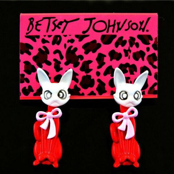 Betsey Johnson Crazy Cat Red & White With Moveable Body Earrings-Earring-SPARKLE ARMAND