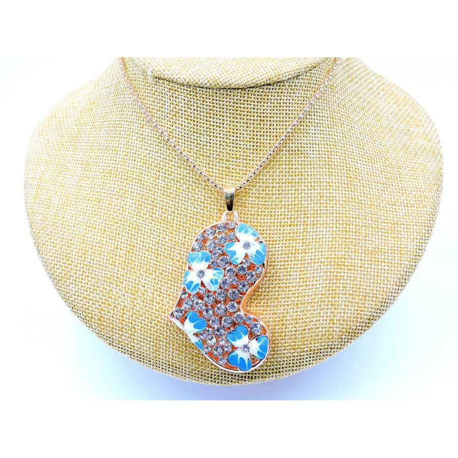 Betsey Johnson Crystal Blue Enamel Flower Heart Gold Necklace-Necklace-SPARKLE ARMAND