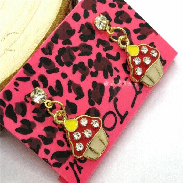 Betsey Johnson Cupcake Rhinestone Earrings-Earring-SPARKLE ARMAND