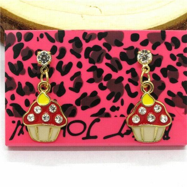 Betsey Johnson Cupcake Rhinestone Earrings-Earring-SPARKLE ARMAND