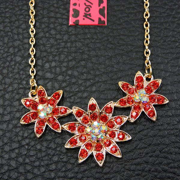 Betsey Johnson Dainty Flower Red Crystal Necklace-Necklace-SPARKLE ARMAND