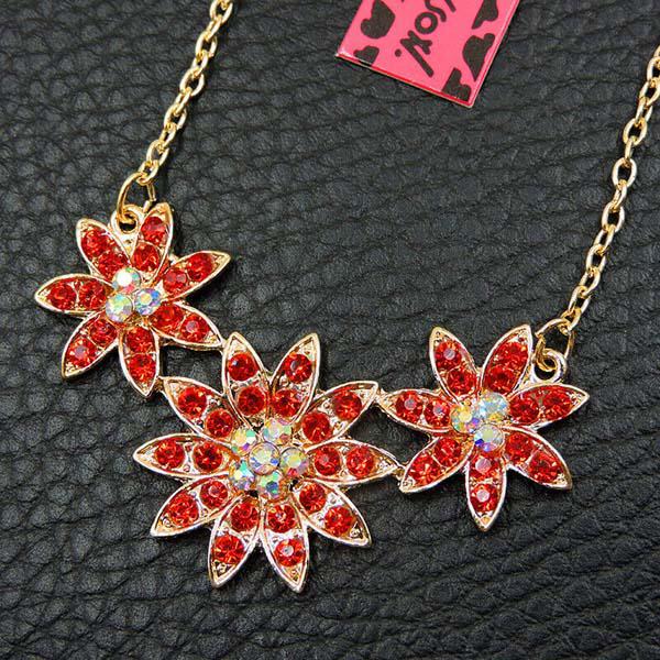 Betsey Johnson Dainty Flower Red Crystal Necklace-Necklace-SPARKLE ARMAND