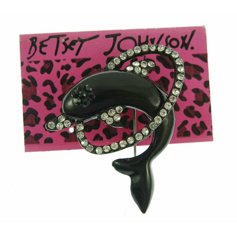 Betsey Johnson Dolphin With Rhinestone Hoop Brooch-Brooch-SPARKLE ARMAND