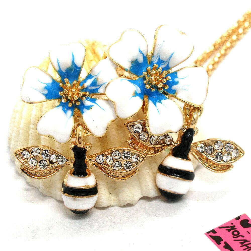 Betsey Johnson Double Bee Flower Pendant Necklace-Necklace-SPARKLE ARMAND