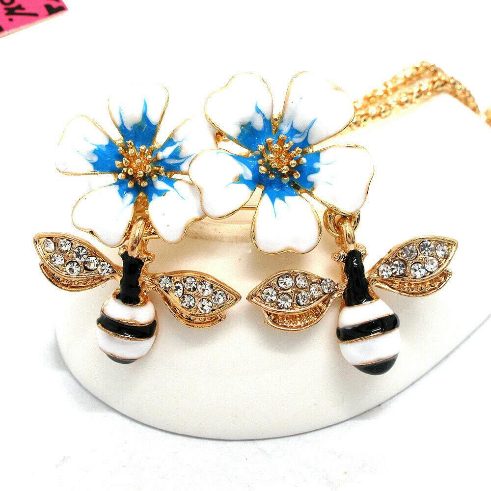 Betsey Johnson Double Bee Flower Pendant Necklace-Necklace-SPARKLE ARMAND