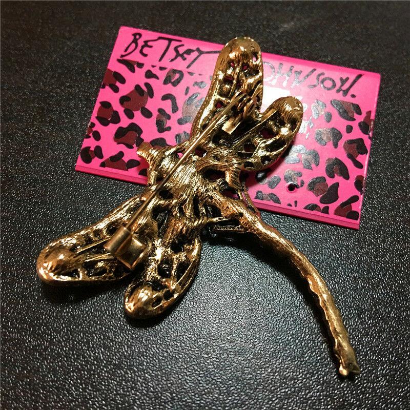 Betsey Johnson Dragonfly Orange Crystal Bronze Brooch-Brooch-SPARKLE ARMAND