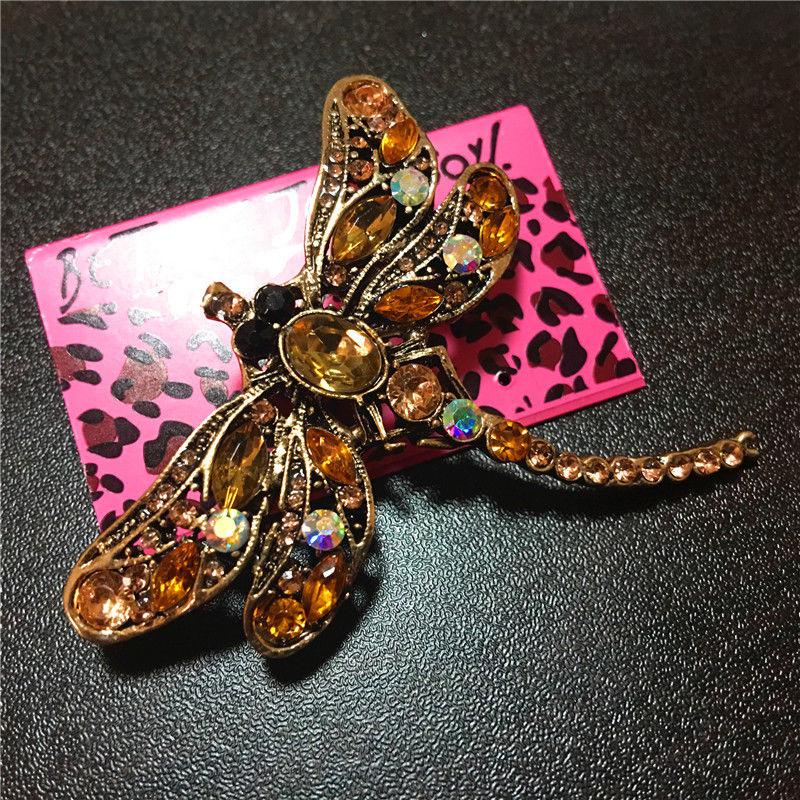 Betsey Johnson Dragonfly Orange Crystal Bronze Brooch-Brooch-SPARKLE ARMAND