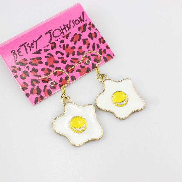 Betsey Johnson Egg Yellow & White Dangle Earrings-Earring-SPARKLE ARMAND