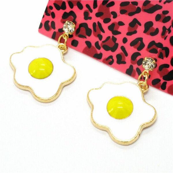 Betsey Johnson Egg Yellow & White Dangle Rhinestone Earrings-Earring-SPARKLE ARMAND