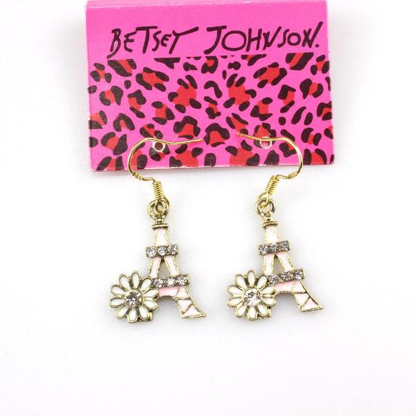 Betsey Johnson Eiffel Tower Pink Enamel Crystal Flower Earrings-Earring-SPARKLE ARMAND