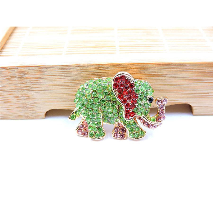 Betsey Johnson Elephant Green Pink Red Crystal Brooch Pin-Brooch-SPARKLE ARMAND