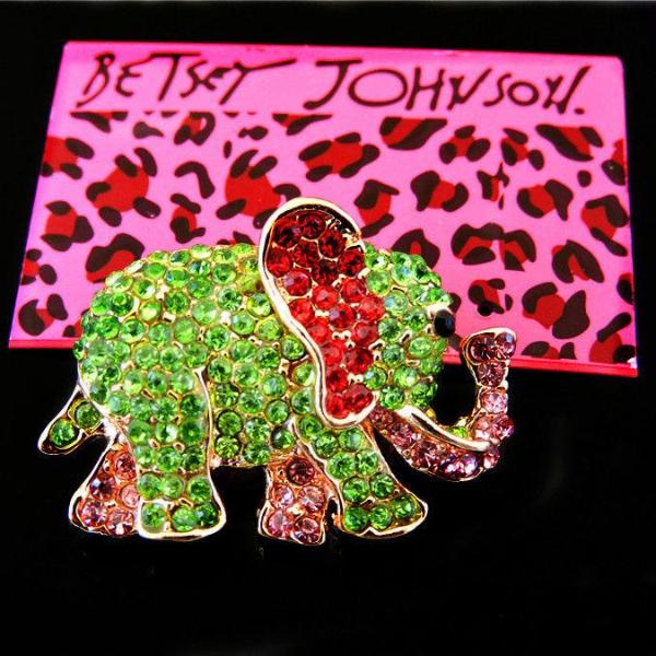 Betsey Johnson Elephant Green Pink Red Crystal Brooch Pin-Brooch-SPARKLE ARMAND