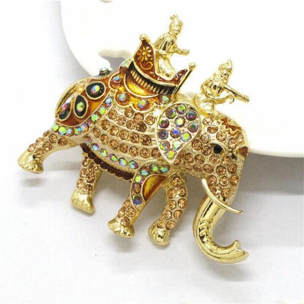 Betsey Johnson Elephant Multi-Color Crystal Gold Brooch Pin-Brooch-SPARKLE ARMAND