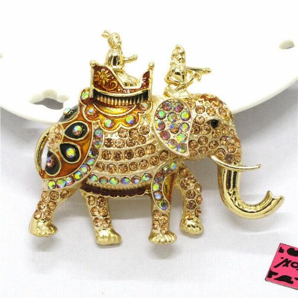 Betsey Johnson Elephant Multi-Color Crystal Gold Brooch Pin-Brooch-SPARKLE ARMAND