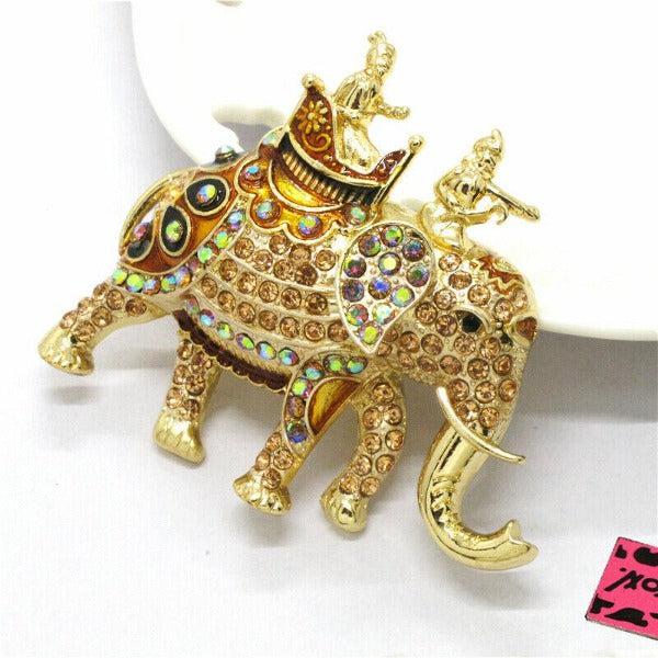 Betsey Johnson Elephant Multi Color Crystal Gold Brooch Pin