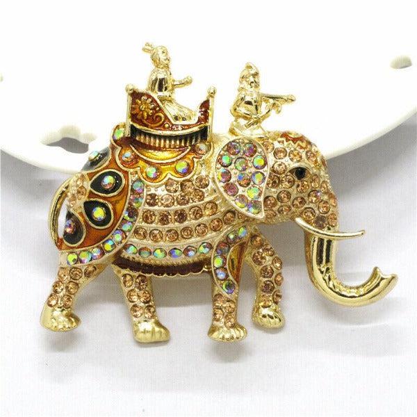 Betsey Johnson Elephant Multi-Color Crystal Gold Brooch Pin-Brooch-SPARKLE ARMAND