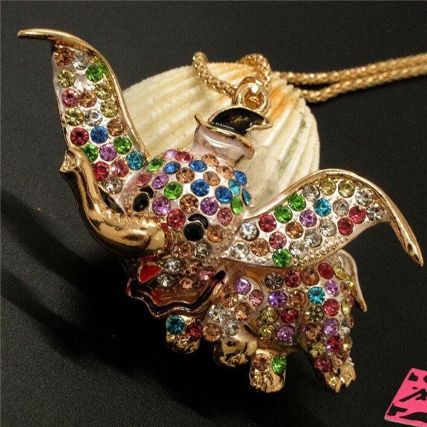 Betsey Johnson Elephant Multi-Color Crystal Rhinestone Gold Necklace-Necklace-SPARKLE ARMAND