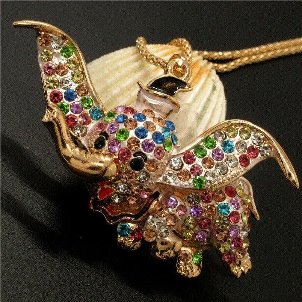 Betsey Johnson Elephant Multi-Color Crystal Rhinestone Gold Necklace-Necklace-SPARKLE ARMAND