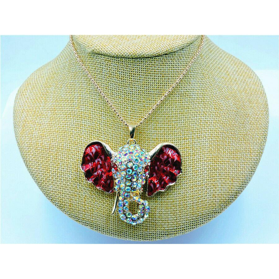 Betsey Johnson Elephant Red Ears White Rhinestone Necklace-Necklace-SPARKLE ARMAND