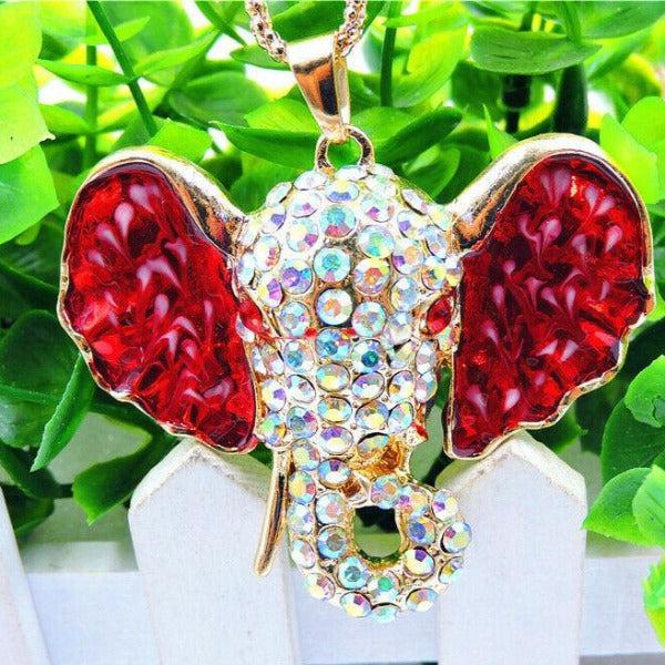 Betsey Johnson Elephant Red Ears White Rhinestone Necklace-Necklace-SPARKLE ARMAND