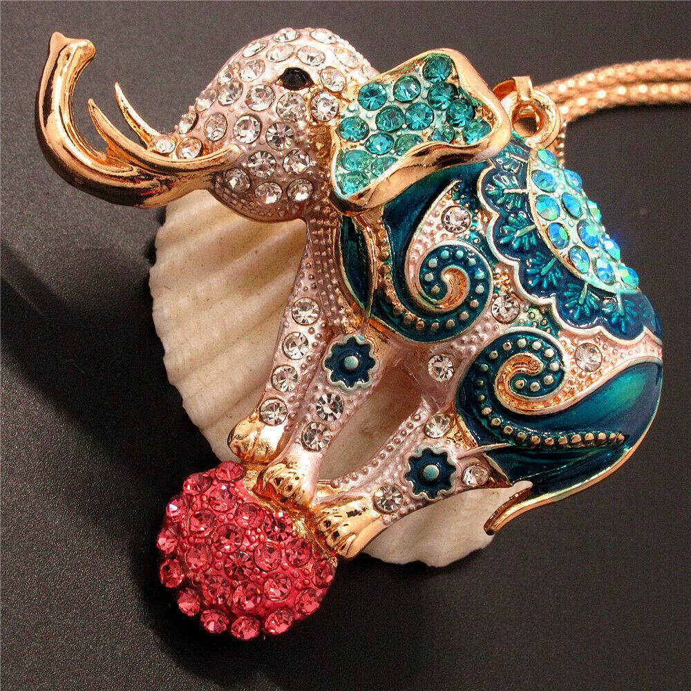 Betsey Johnson Elephant on Ball Multi-Color Crystal Rhinestone Gold Necklace-Necklace-SPARKLE ARMAND