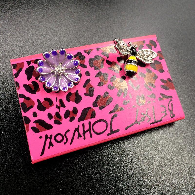 Betsey Johnson Enamel Bee & Purple Flower Mismatched Earrings-Earring-SPARKLE ARMAND