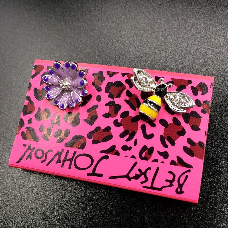 Betsey Johnson Enamel Bee & Purple Flower Mismatched Earrings-Earring-SPARKLE ARMAND