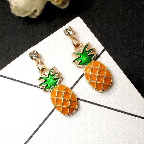 Betsey Johnson Enamel Pineapple Rhinestone Earrings-Earring-SPARKLE ARMAND