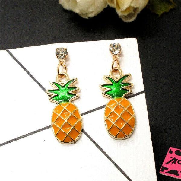 Betsey Johnson Enamel Pineapple Rhinestone Earrings-Earring-SPARKLE ARMAND