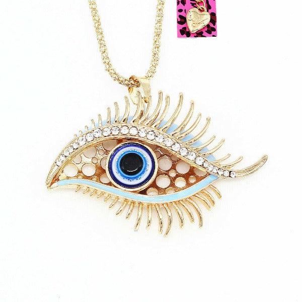 Betsey Johnson Evil Eye Rhinestone Gold Necklace-Necklace-SPARKLE ARMAND