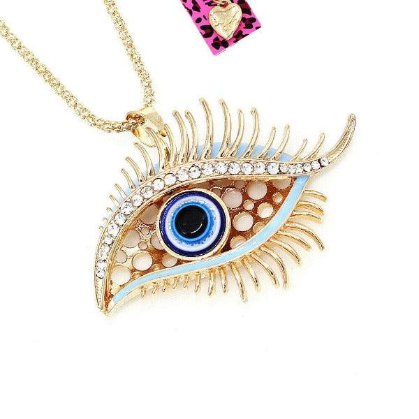 Betsey Johnson Evil Eye Rhinestone Gold Necklace-Necklace-SPARKLE ARMAND