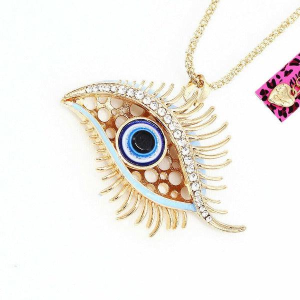 Betsey Johnson Evil Eye Rhinestone Gold Necklace-Necklace-SPARKLE ARMAND