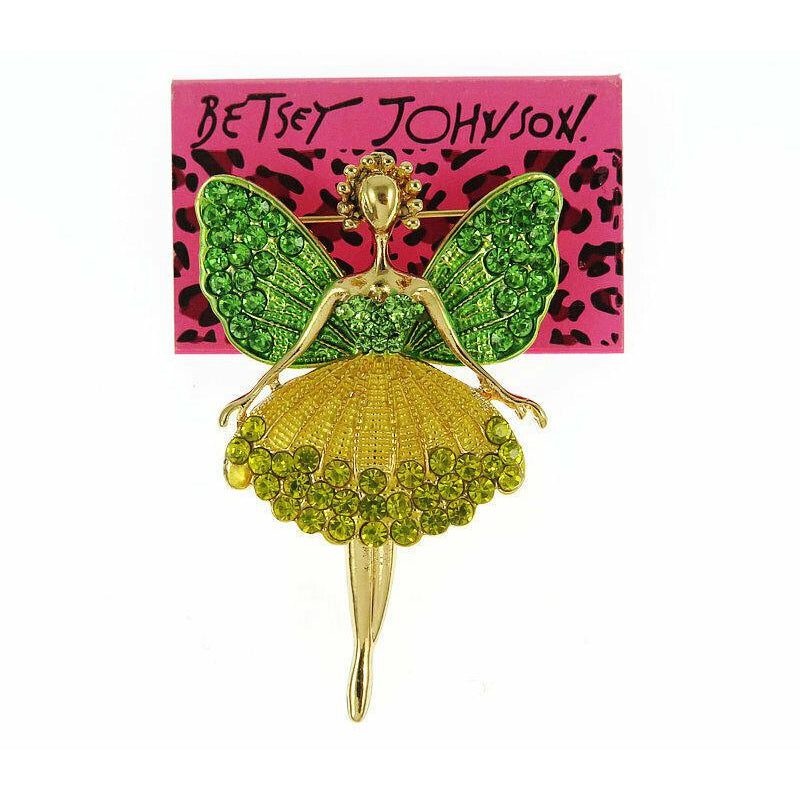 Betsey Johnson Fairy Angel Green Rhinestone Wings Brooch Pin-Brooch-SPARKLE ARMAND