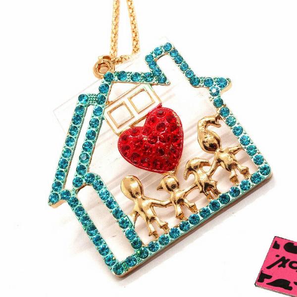 Betsey Johnson Family House Heart Crystal Gold Pendant Necklace-Necklace-SPARKLE ARMAND