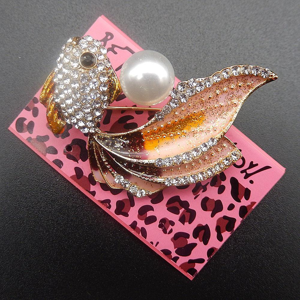 Betsey Johnson Fish Rhinestones & Faux Pearl Brooch Pin-Brooch-SPARKLE ARMAND