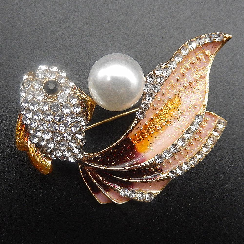 Betsey Johnson Fish Rhinestones & Faux Pearl Brooch Pin-Brooch-SPARKLE ARMAND