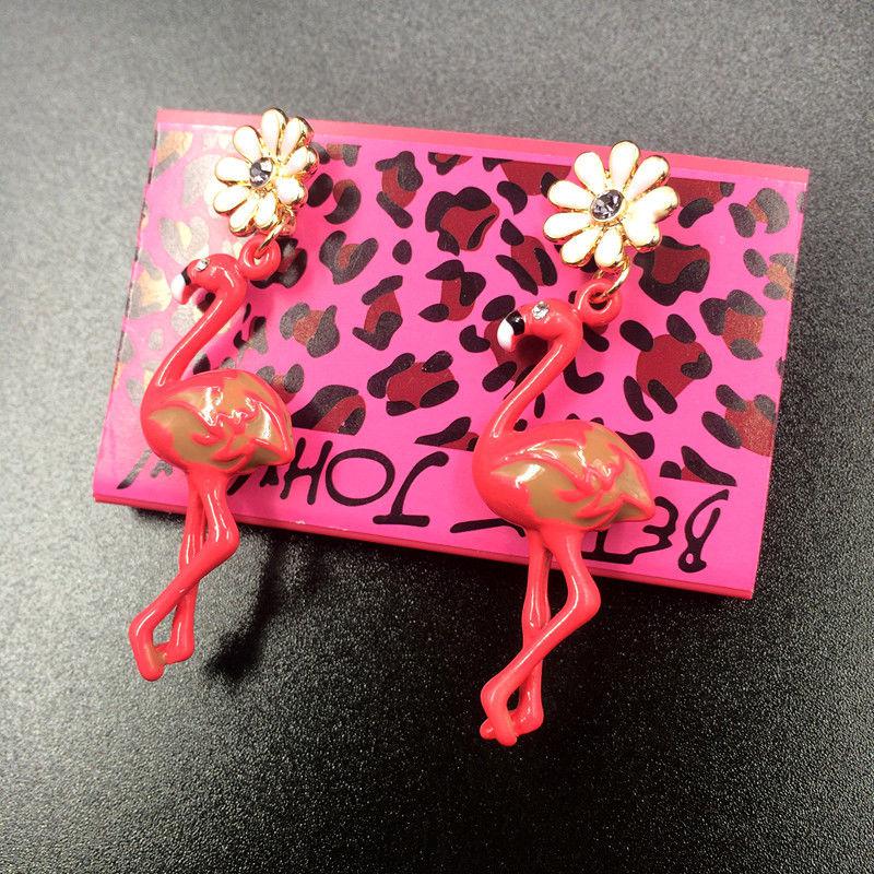 Betsey Johnson Flamingo Flower Rhinestone Earrings-Earring-SPARKLE ARMAND
