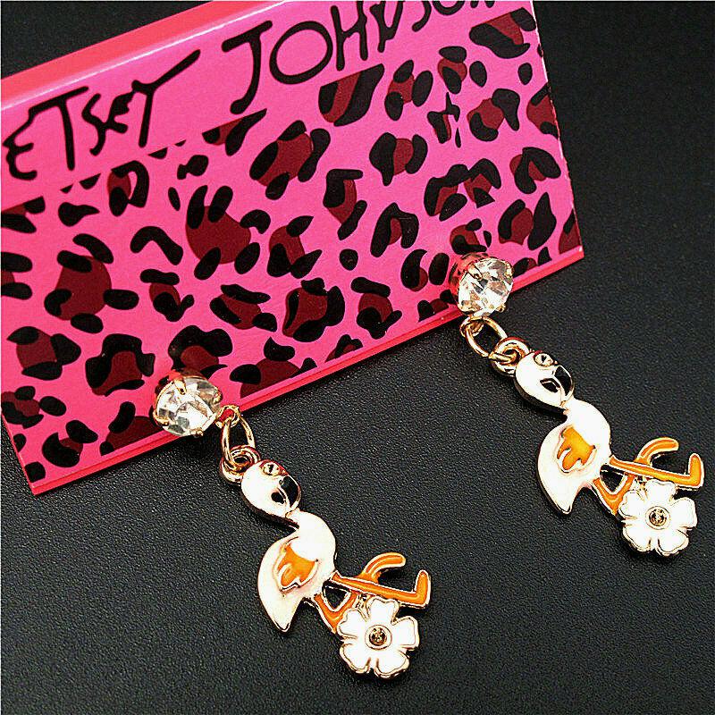 Betsey Johnson Flamingo & Flower Rhinestone Earrings-Earring-SPARKLE ARMAND