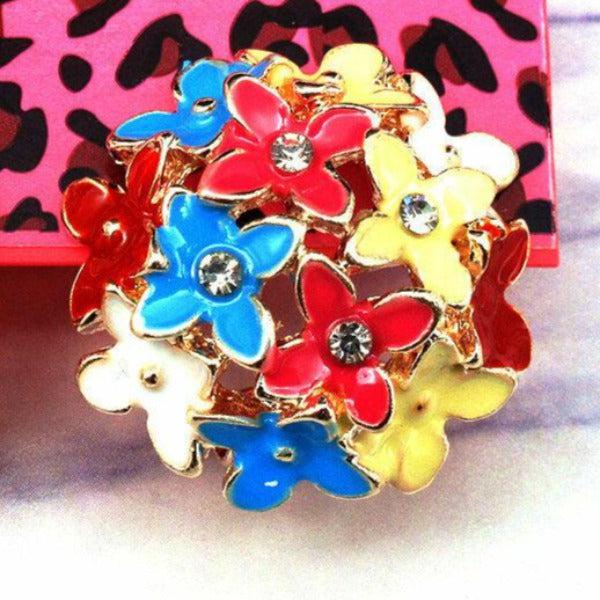 Betsey Johnson Flower Bouquet Multi-Color Crystal Lever Back Earrings-Earring-SPARKLE ARMAND