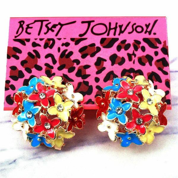 Betsey Johnson Flower Bouquet Multi-Color Crystal Lever Back Earrings-Earring-SPARKLE ARMAND