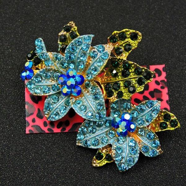 Betsey Johnson Flower Cluster Blue Crystal Rhinestone Brooch Pin-Brooch-SPARKLE ARMAND