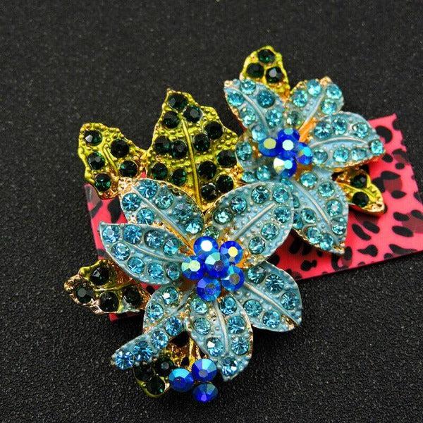 Betsey Johnson Flower Cluster Blue Crystal Rhinestone Brooch Pin-Brooch-SPARKLE ARMAND