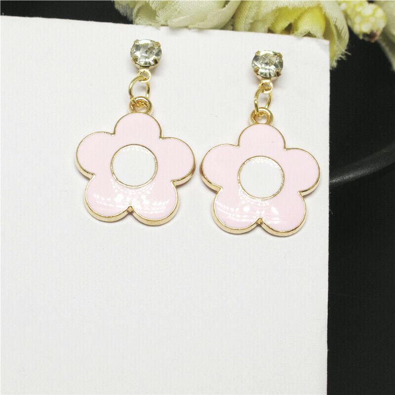Betsey Johnson Flower Pink Enamel Rhinestone Earrings-Earring-SPARKLE ARMAND